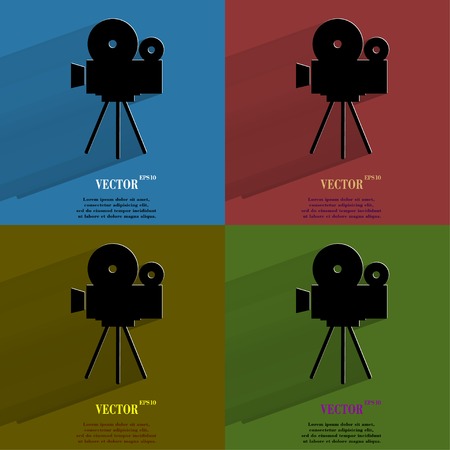 Color set Videocamera. Flat modern web button with long shadow and space for your text. Vector. のイラスト素材