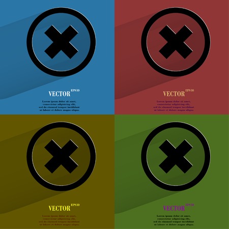 Color set cancel. Flat modern web button with long shadow and space for your text. Vector. のイラスト素材