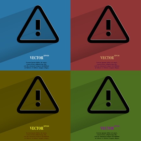 Color set danger. exclamation mark Flat modern web button with long shadow and space for your text. Vector. のイラスト素材