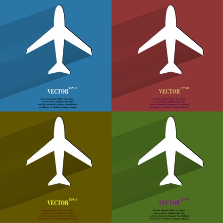 Color set Plane . Flat modern web button with long shadow and space for your text. Vector. のイラスト素材