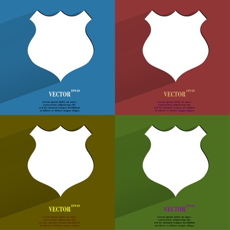 Color set shield. Flat modern web button with long shadow and space for your text. Vector. のイラスト素材