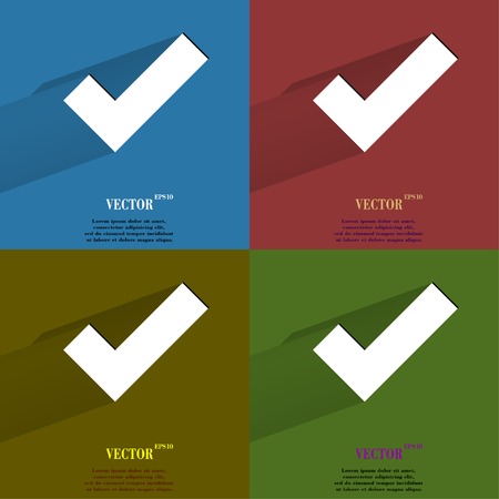 Color set tick .Flat modern web button with long shadow and space for your text. Vector.のイラスト素材