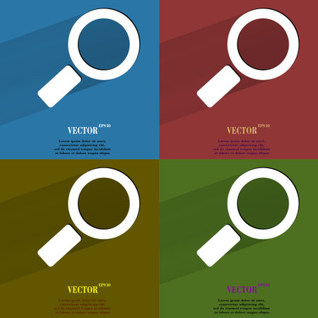 Color set Search magnifier. Flat modern web button with long shadow and space for your text. Vector. のイラスト素材