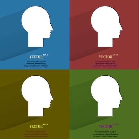 Color set Man silhouette profile picture. Flat modern web button with long shadow and space for your text. Vector. のイラスト素材