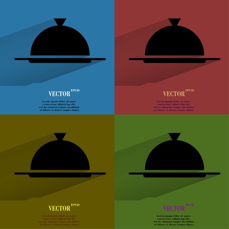 Color set Restaurant cloche  Flat modern web button with long shadow and space for your text  Vector  のイラスト素材