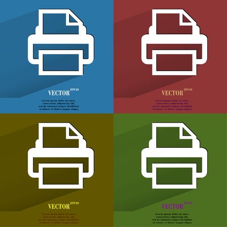 Color set Printer Flat modern web button with long shadow and space for your text  Vector  のイラスト素材