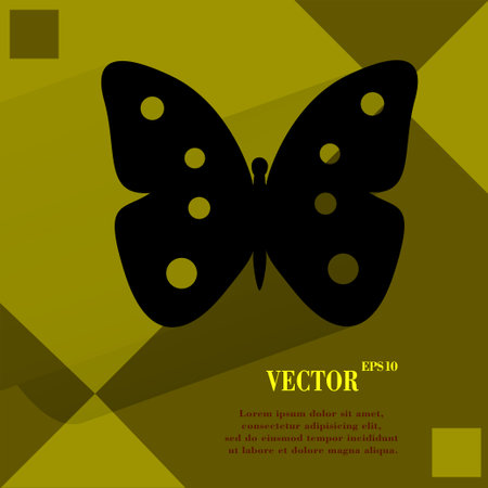 butterfly. Flat modern web button  on a flat geometric abstract background  Vector.  のイラスト素材