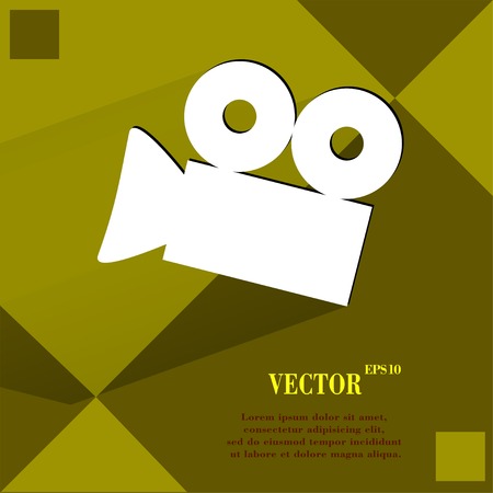 Video-camera. Flat modern web button  on a flat geometric abstract background  Vector.  のイラスト素材