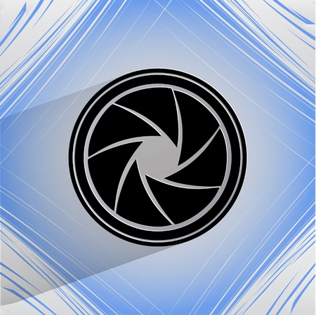 Photo camera diaphragm. Flat modern web button on a flat geometric abstract background  Vector.  のイラスト素材