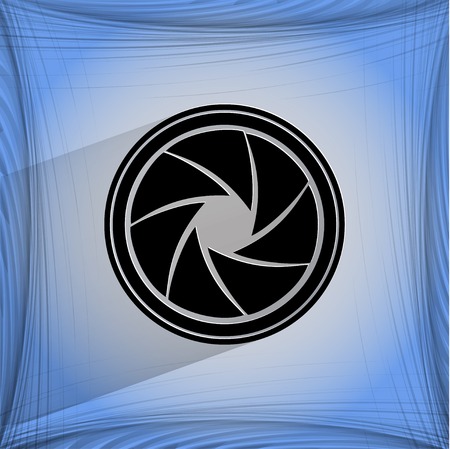 Photo camera diaphragm. Flat modern web button on a flat geometric abstract background  Vector.  のイラスト素材