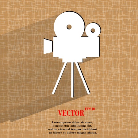 Videocamera. Flat modern web button   on a flat geometric abstract background  Vector.  のイラスト素材