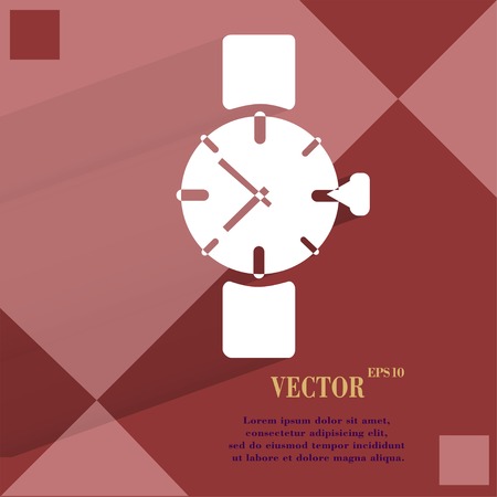 Watch,clock. Flat modern web button  on a flat geometric abstract background Vector.  のイラスト素材