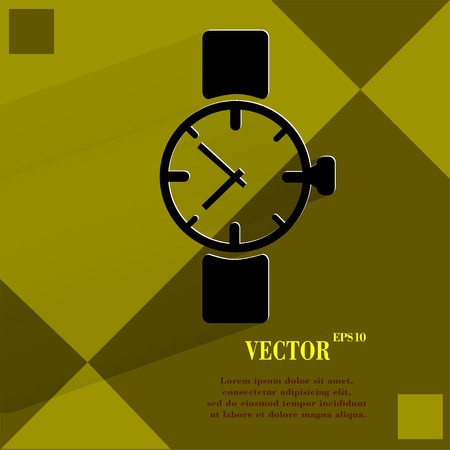 Watch,clock. Flat modern web button  on a flat geometric abstract background Vector.  のイラスト素材