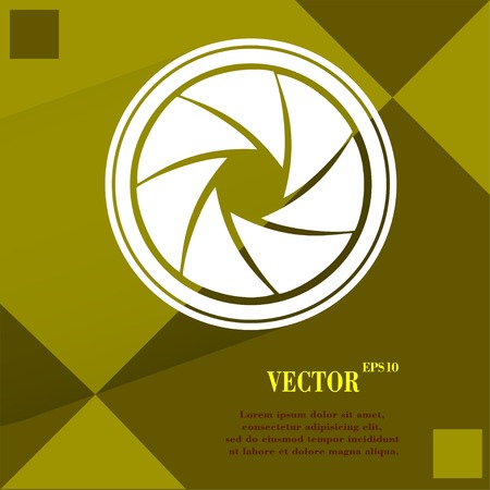 Photo camera diaphragm. Flat modern web button on a flat geometric abstract background  Vector.  のイラスト素材