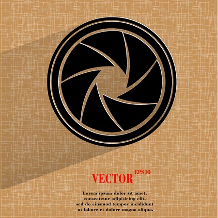 Photo camera diaphragm. Flat modern web button on a flat geometric abstract background  Vector.  のイラスト素材