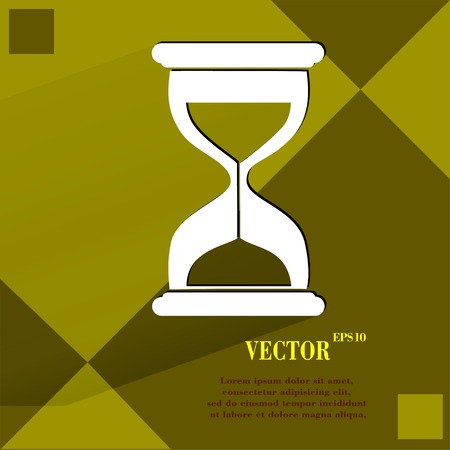 Sand clock. Glass timer . Flat modern web button  on a flat geometric abstract background  Vector.  のイラスト素材