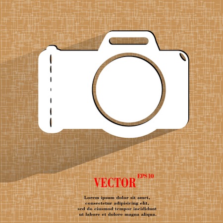 Photo camera .Flat modern web button with long shadow  on a flat geometric abstract background  Vector.  のイラスト素材