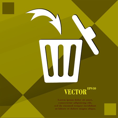 Trash bin. Flat modern web button  on a flat geometric abstract background  Vector.  のイラスト素材