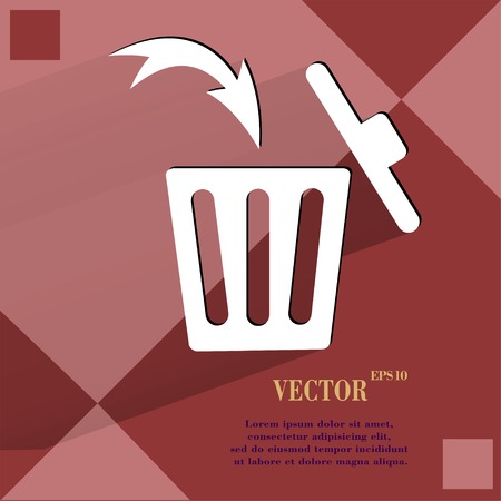 Trash bin. Flat modern web button  on a flat geometric abstract background  Vector.  のイラスト素材