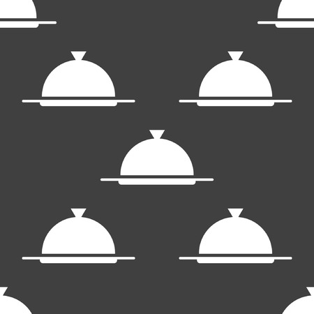 Restaurant cloche web icon. flat design. Seamless gray pattern. のイラスト素材