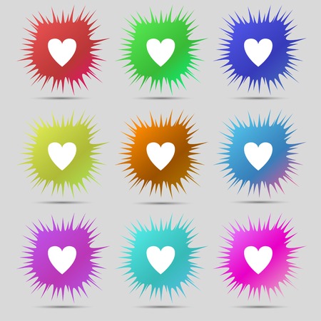 Heart sign icon. Love symbol. Set colur buttons. Vector illustrationのイラスト素材