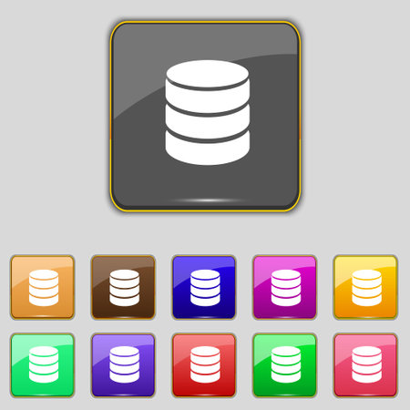 Hard disk and database sign icon. flash drive stick symbol. Set colourful buttons. Vector illustrationのイラスト素材