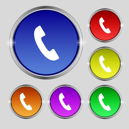 Phone sign icon. Support symbol. Call center. Set colourful buttons Vector illustrationのイラスト素材