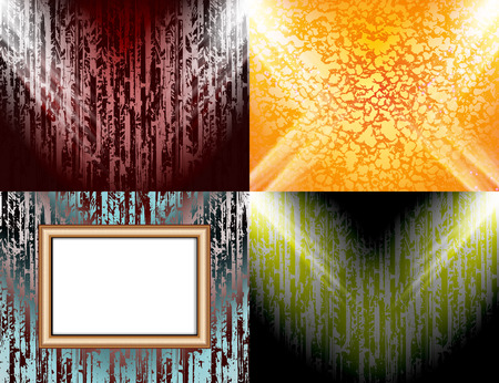 Set of Blank frame on a color wall lighting, abstract colored background with spotlights. Vector illustrationのイラスト素材
