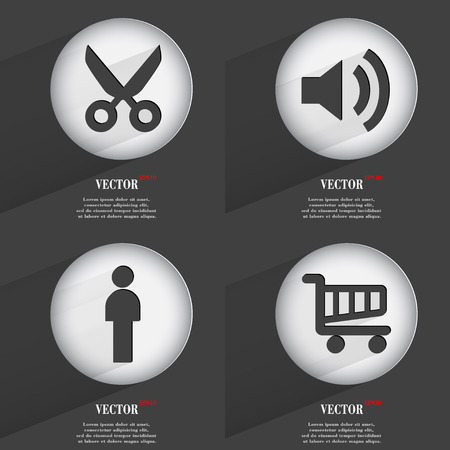 Set of one-color web buttons flat design. Simple circle sticker internet sign gray background. web-design elements. Vector illustrationのイラスト素材