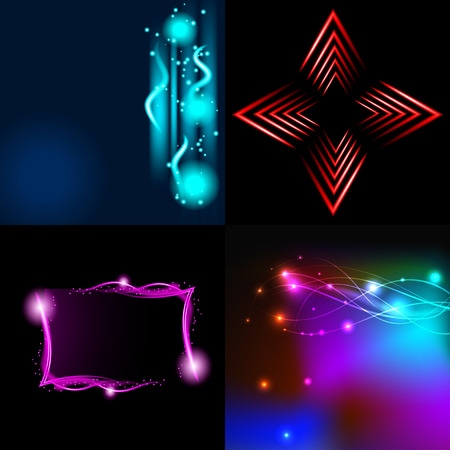 Set of Beautifully glowing neon abstract background with space for text. Vector illustrationのイラスト素材