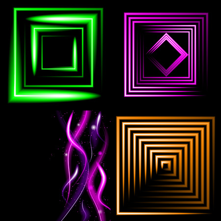 Set of Beautifully glowing neon abstract background with space for text. Vector illustrationのイラスト素材