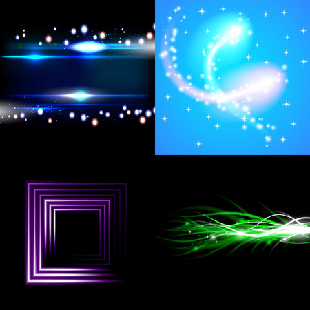 Set  of colorful  abstract background with blurred magic neon light curved lines. Vector illustrationのイラスト素材