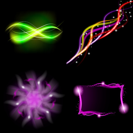 Set  of colorful  abstract background with blurred magic neon light curved lines. Vector illustrationのイラスト素材