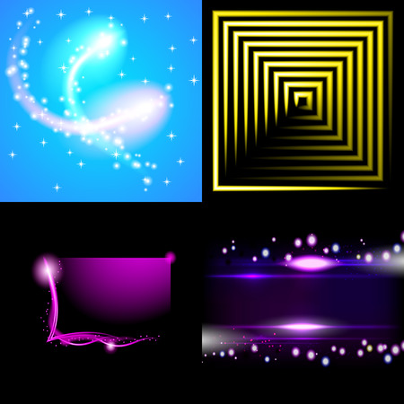 Set  of colorful  abstract background with blurred magic neon light curved lines. Vector illustrationのイラスト素材