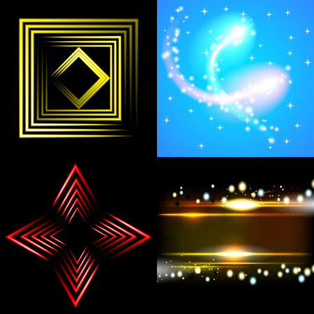 Set  of colorful  abstract background with blurred magic neon light curved lines. Vector illustrationのイラスト素材