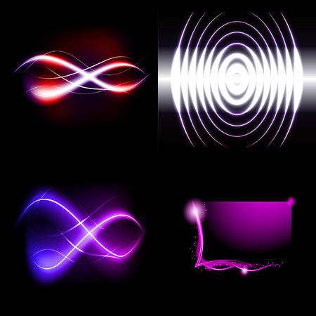 Set  of colorful  abstract background with blurred magic neon light curved lines. Vector illustrationのイラスト素材