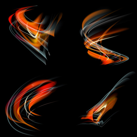 Collection of fires isolated on black background. Vector illustrationのイラスト素材