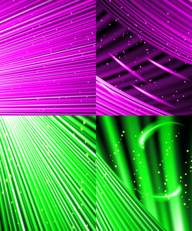 Set of Snow and stars are falling on the background of colour luminous rays. Vector illustrationのイラスト素材