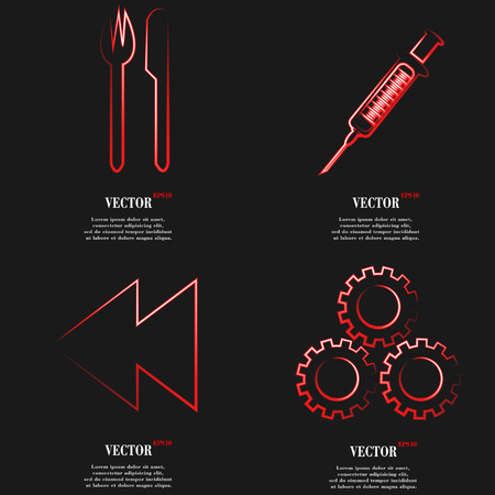 Set of fashionable red icons, trending symbols. Flat design for your web-design. Vector illustrationのイラスト素材
