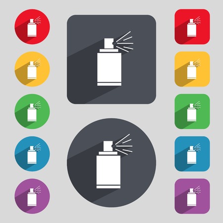 Graffiti spray can sign icon. Aerosol paint symbol. Set of colored buttons. Vector illustrationのイラスト素材