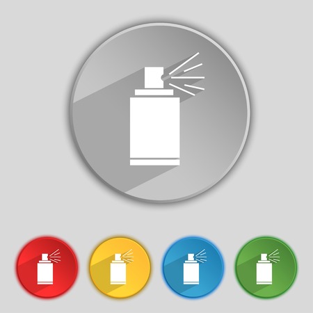 Graffiti spray can sign icon. Aerosol paint symbol. Set of colored buttons. Vector illustrationのイラスト素材