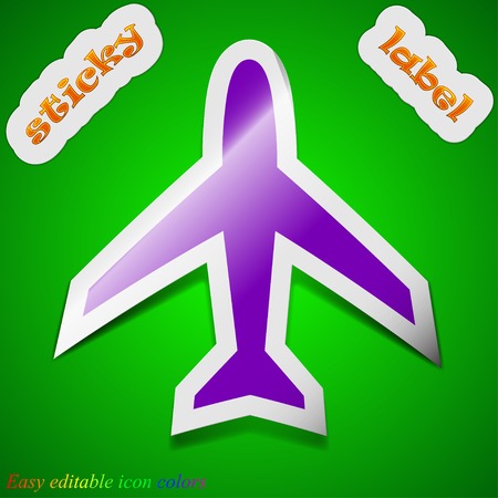 Airplane icon sign. Symbol chic colored sticky label on green background. Vector illustrationのイラスト素材