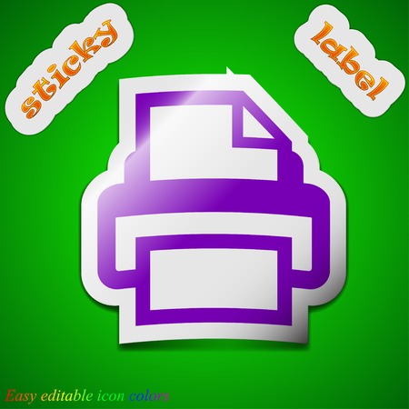 Print icon sign. Symbol chic colored sticky label on green background. Vector illustrationのイラスト素材