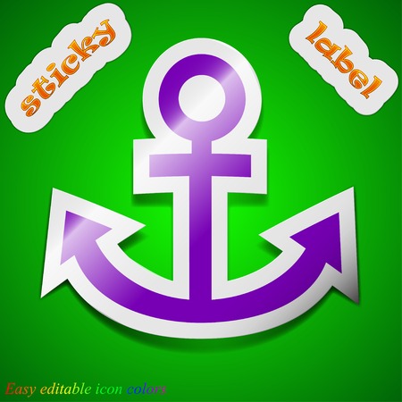 Anchor icon sign. Symbol chic colored sticky label on green background. Vector illustrationのイラスト素材