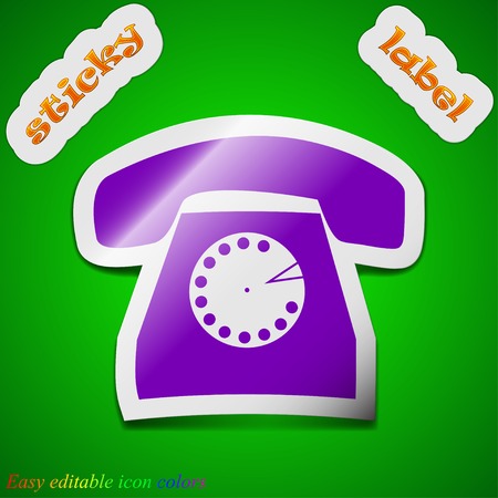 Retro telephone icon sign. Symbol chic colored sticky label on green background. Vector illustrationのイラスト素材