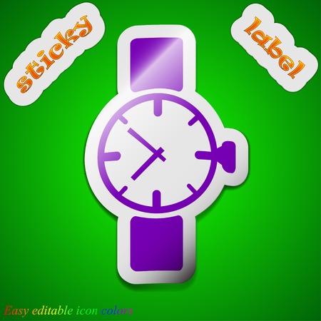 Wrist Watch icon sign. Symbol chic colored sticky label on green background. Vector illustrationのイラスト素材