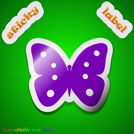Butterfly icon sign. Symbol chic colored sticky label on green background. Vector illustrationのイラスト素材