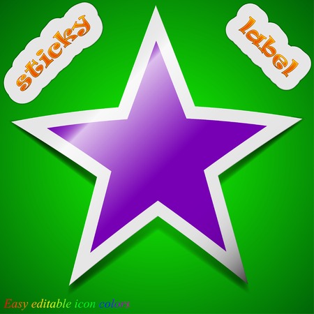 Star icon sign. Symbol chic colored sticky label on green background. Vector illustrationのイラスト素材