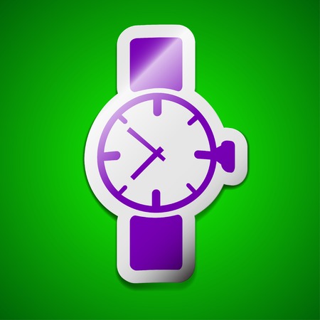 Wrist Watch icon sign. Symbol chic colored sticky label on green background. Vector illustrationのイラスト素材