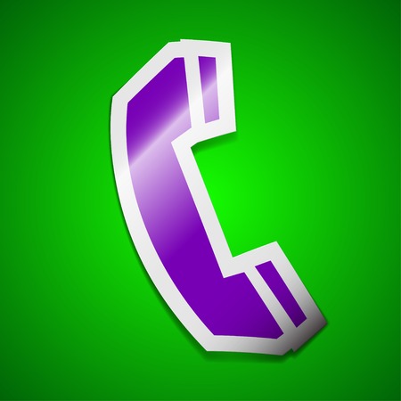 Phone icon sign. Symbol chic colored sticky label on green background. Vector illustrationのイラスト素材